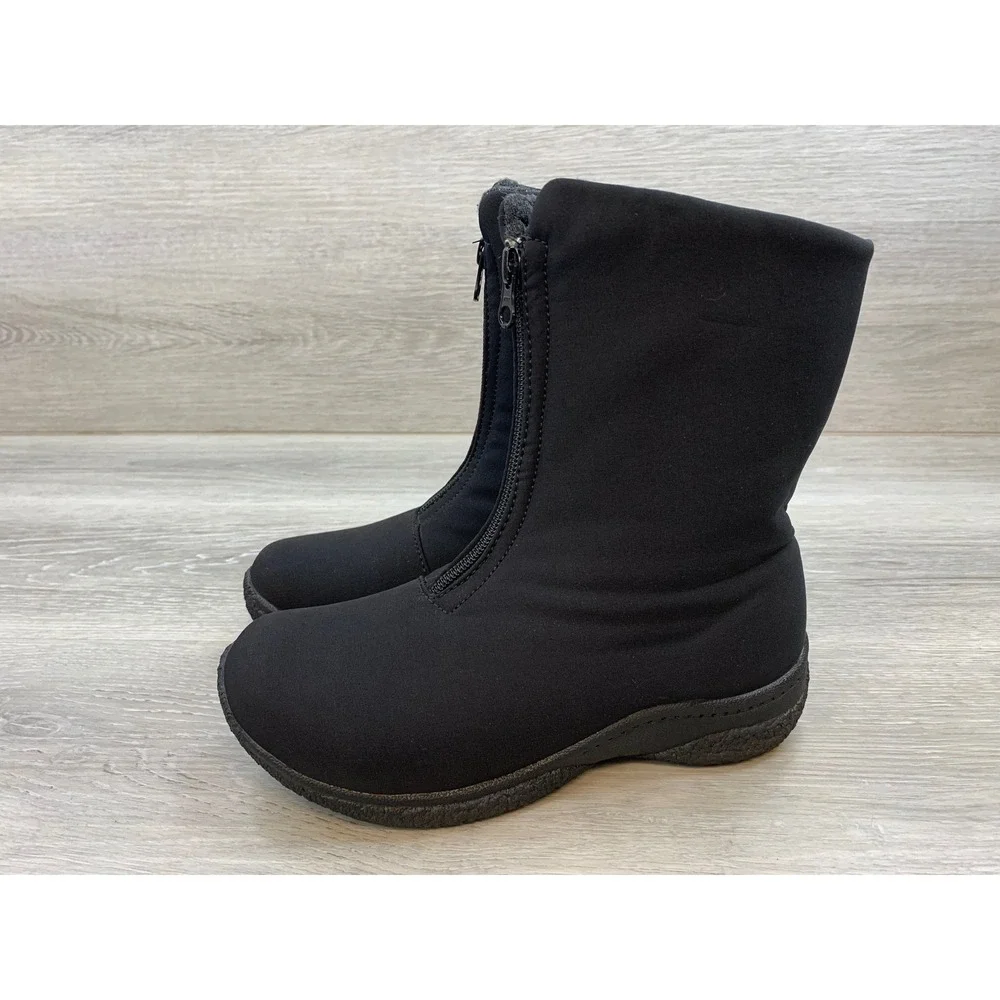 Propet Women's Black Front Zip Mid Calf Boots Narrow Size 6.5N AA Comfort Shoes